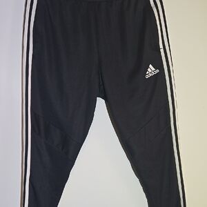 Adidas Black Sweatpants with Tapered Fit and Iconic Stripes